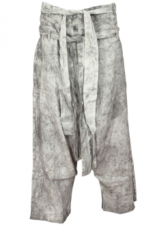 Pal Offner Dark Marble Double Belted Linen Trousers