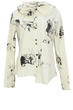 Aleksandr Manamis Off White Printed Shirt with Frill Collar
