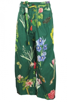 Aleksandr Manamis Jardin Vert Print Full length Trousers with fabric belt