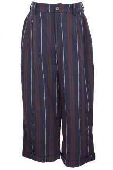 Aleksandr Manamis Red, Blue and grey Stripes Wide legged Wool Trousers