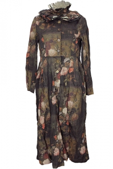 Aleksandr Manamis Flower Print Deep Pleat Fitted Coat