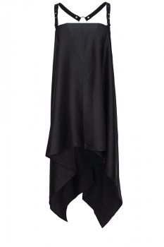 David's Road Black Silk Dress with Leather Straps