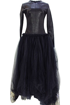 David's Road Black Tulle Maxi Dress with Leather Bodice