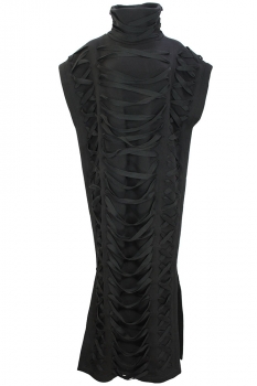 David's Road Black Sweatshirt Dress with woven fabric tape