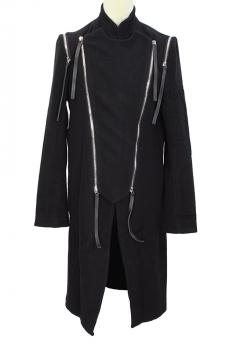 Davids Road Black Wool Cashmere Coat with Zips