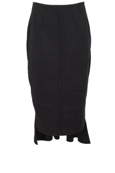 David's Road Black Wool Skirt with Zip and Frill