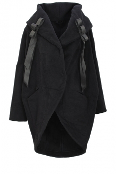 David's Road Black Midi length Roundcoat with webbing detail.