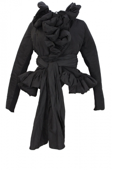 David's Road Black Pinstripe Padded and highly ruffled jacket with belt