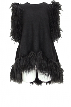 David's Road Black Faux-Fur Dress