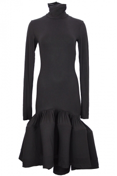 Davids Road Black Full length turtleneck dress with ruffles