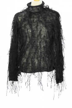 Davids Road Black Knitted turtle neck top with fringing