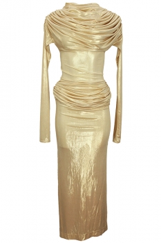 Davids Road Gold Gold draping full length dress