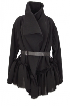 Davids Road Black Padded Belted Jacket with Ruffles