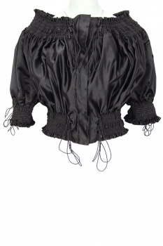 David's Road Black Gathered Taffeta Short Bomber Jacket