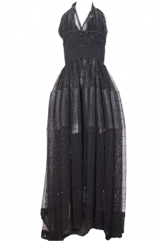David's Road Black Mesh Sequinned Maxi Dress