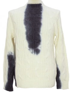 Marc Point Off White with dye detail Knitted Cable design, round necked pullover