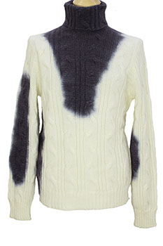 Marc Point Off White with dye detail Knitted Cable design, Roll neck pullover