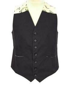 Marc Point Black with print fabric 7 button Waistcoat