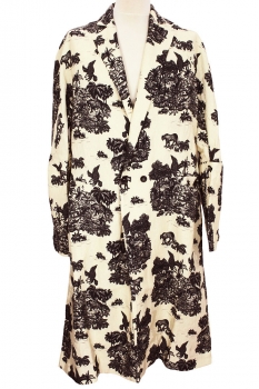 Marc Point Ecru with black print Long Double Breasted Coat