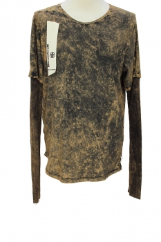 MarcandcraM Mottled Tan and Black Overdyed T Shirt with arm extensions