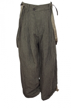 Ziggy Chen dark khaki with white pinstripe Triple pleat striped Trousers with braces