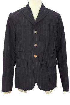 chiahung su Black Stripe Handwoven Peak Lapel Jacket