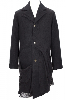 chiahung su Black 3 button coat with lace drapes