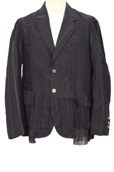 chiahung su Black Stripe and floral Slim Fit Patched Striped Jacket