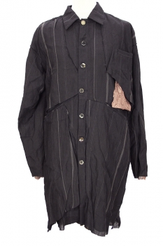 chiahung su Black Stripe Layered Patched Raw edged Coat