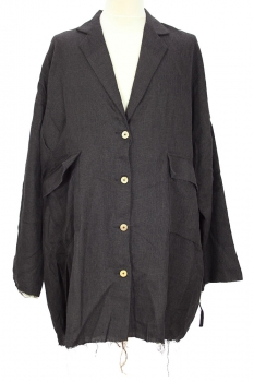 chiahung su Black Hand woven 4 buttons Coat, with straps
