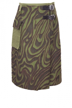 Nicholas Daley Olive Green Textured Fabric Jacquard Kilt