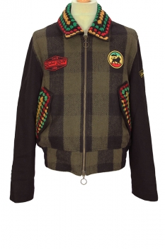 nicholas daley Black and Olive Check Patched Rebel Riot Jacket