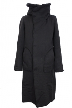 nudemm Black Hooded, faux-fur lined Coat