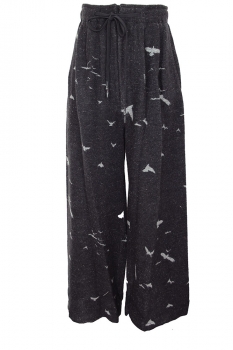 nudemm Black with grey bird designs Soft Fabric Wide legged drawstring Trousers
