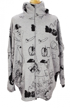 nudemm Grey with Black Print Hooded Knitted Zip Jacket
