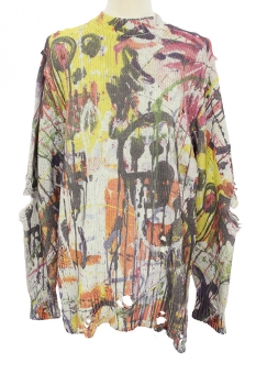 nudemm Mixed Print Colours Distressed Knitted Printed Pullover