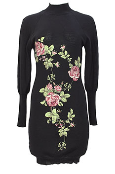  Black Knitted Dress with Rose Embroidery
