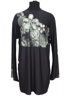 Barbara Bologna Black with Print Collo Alto Long Stretch top