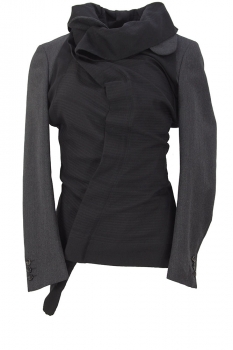  Black and Grey Layered Curving Zip Jacket