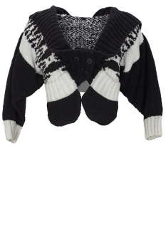  Black and White Knitted Hooded Cardigan