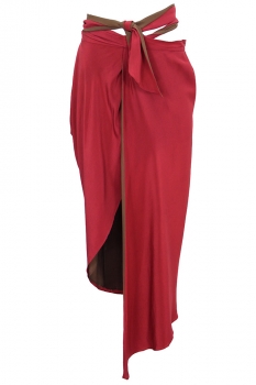  Ruby Wrap-Around Silk Skirt