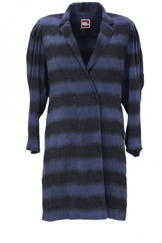 Issey Miyake Blue/Black woven Long Striped Jacket