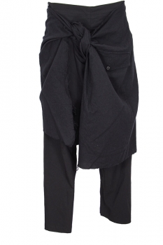  Black Stripe Low-drop crotch Trousers with stripe and skirt