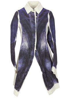 Rundholz Denim Print Cut-Away Zip Coat