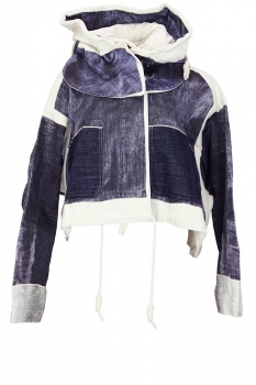 Rundholz Denim Print Hooded Zip and buttoned short  Jacket