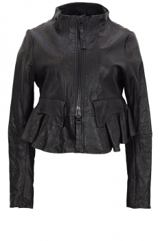 Rundholz Black Leather Peplum Zip Jacket