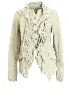 Rundholz Linen Fog Distressed Jacket with lace detail