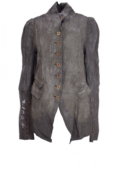 Rundholz Linen Fog Distressed Long Pinstripe Jacket