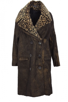 Rundholz Black Gold with Leopard Print Double Collar DB Coat