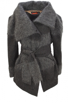  Grey Belted Coat in Wool and Mohair